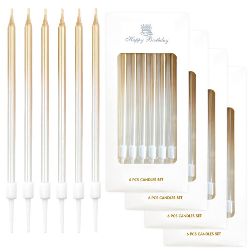 24-Count Gradient Champagne Gold Birthday Candles, Metallic Cake Candle for Birthday Party, Celebration, Wedding, Gold Party Cake Cupcake Decorations