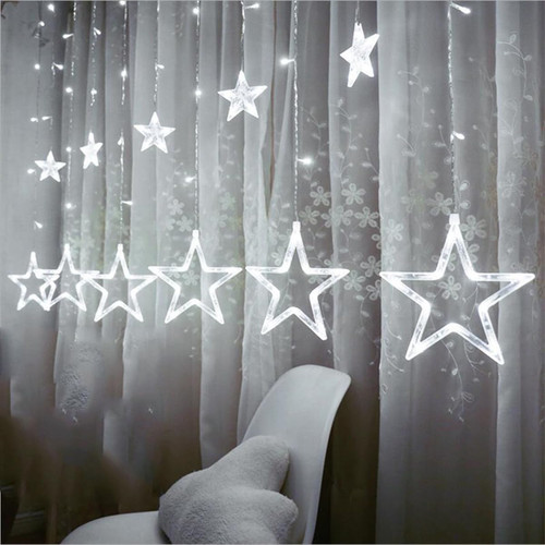 Lythor Curtain String Lights 12 Stars String Lights 138 LED Lights String Fairy Xmas Light with 8 Lighting Modes 2.5x1m for Christmas Wedding Party Home Garden Decorations (White, 1)