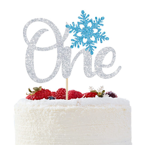 Snowflake One Cake Topper - Winter Onederland Decorations Boy - Snowflake 1st Birthday Boy, Winter Onederland 1st Birthday Party Decorations, Silver Glitter