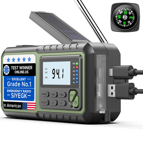 Crank Emergency Radio 5000mAh, Weather Radio, Solar Radios Battery Operated, NOAA/AM/FM Weather Alert Radios with Power Bank Phone Charger, SOS Alarm, Flashlight & Reading Lamp Indoor Outdoor Camping Crank Emergency Radio 5000mAh, Weather Radio, Solar Radios Battery Operated, NOAA/AM/FM Weather Alert Radios with Power Bank Phone Charger, SOS Alarm, Flashlight & Reading Lamp Indoor Outdoor Camping