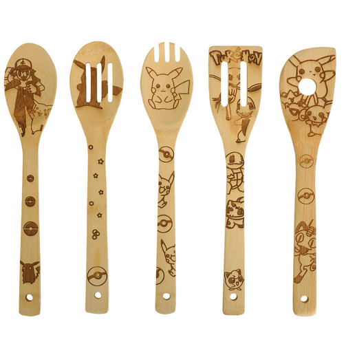 5 Pieces Wooden Cooking Spoons Set, Kitchen Gift, Wooden Spoon Set, themed Party Favor, Bamboo Cooking Utensil Spoons Housewarming Wedding Mom Gift Birthday Present Idea Decor