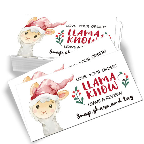 Wailozco 100 Mini Leave a Review LLAMA Christmas Business Thank You Cards Shopping Purchase Thanks Greeting Cards to Customer Appreciation Cards for Small Business Owners Package Inserts