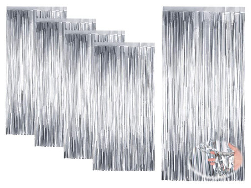 Anlising 5PCS Foil Fringe Curtain,Tinsel Foil Curtain,Shimmer Curtain,Tinsel Fringe Curtain,Glitter Curtain Decoration,Fringe Backdrop Curtain,for Birthday Wedding Christmas Party Decoration (Silvery)