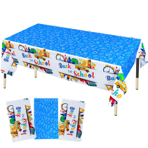 HHLCWA 3 Pack Back to School Party Tablecloth, First Day of School Plastic Party Table Covers, Welcome Back to School Theme Party Decorations Supplies, 86.6 x 51.2in