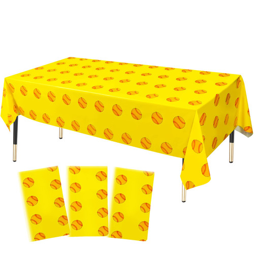 HHLCWA 3 Pack Softball Party Tablecloth, Plastic Yellow Softball Birthday Table Cover for Outdoor Sport Themed Birthday Party Decorations Supplies, 86.6 x 51.2in HHLCWA 3 Pack Softball Party Tablecloth, Plastic Yellow Softball Birthday Table Cover for Outdoor Sport Themed Birthday Party Decorations Supplies, 86.6 x 51.2in