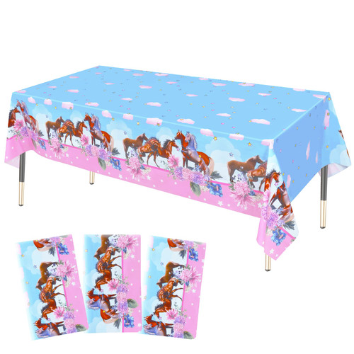 HHLCWA 3 Pack Pink Horse Party Tablecloth, Wild Horse Theme Table Covers for Girls Pink Horse Kids Birthday Baby Shower Pink Horse Party Supplies, 86.6 x 51.2in HHLCWA 3 Pack Pink Horse Party Tablecloth, Wild Horse Theme Table Covers for Girls Pink Horse Kids Birthday Baby Shower Pink Horse Party Supplies, 86.6 x 51.2in