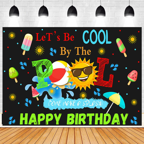 Pool Summer Party Backdrop Let's Be Cool by The Pool Backdrop Summer Beach Backdrop Beach Balls Kids Birthday Cake Table Tropical Hawaiian Background Lifebuoy Swimming Banner Supplies (7x5ft)