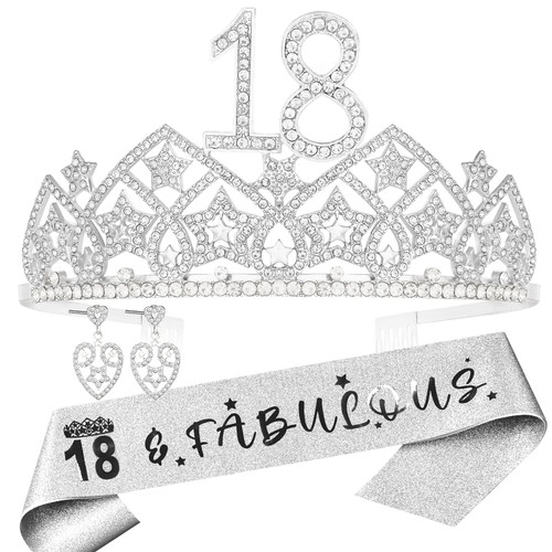 18th Birthday Gift,18 and Fabulous Sash,18th Bday Tiara,18 Year Old Girls Gift,18th Birthday Crown,18th Birthday Tiara and Sash,18th Birthday Party Decoration for Girl,18th Birthday Supplies for Girl