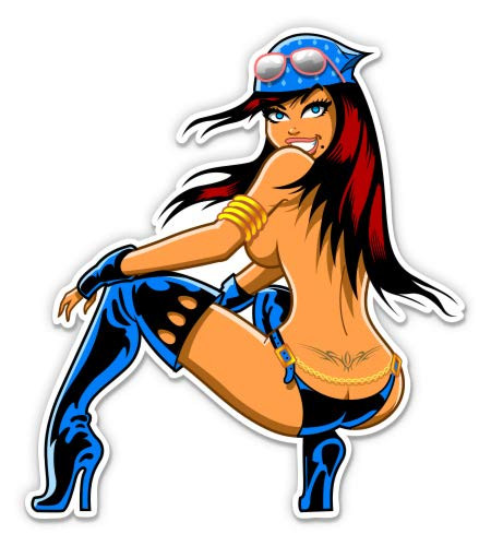 GT Graphics Express Sexy Biker Girl - 5" Vinyl Sticker - for Car Laptop I-Pad - Waterproof Decal