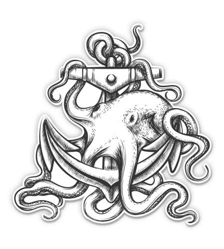 Anchor Octopus Nautical Sea - 3" Vinyl Sticker - for Car Laptop Water Bottle Phone - Waterproof Decal