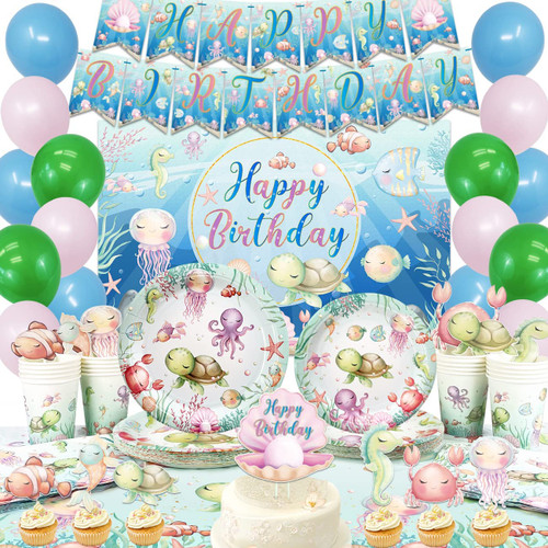 Under the Sea Party Decorations Turtle Theme Birthday Plates Napkins and Cups with Ocean Sea Animals Backdrop, Balloons and Cake Toppers for Underwater Birthday Party Supplies Under the Sea Party Decorations Turtle Theme Birthday Plates Napkins and Cups with Ocean Sea Animals Backdrop, Balloons and Cake Toppers for Underwater Birthday Party Supplies