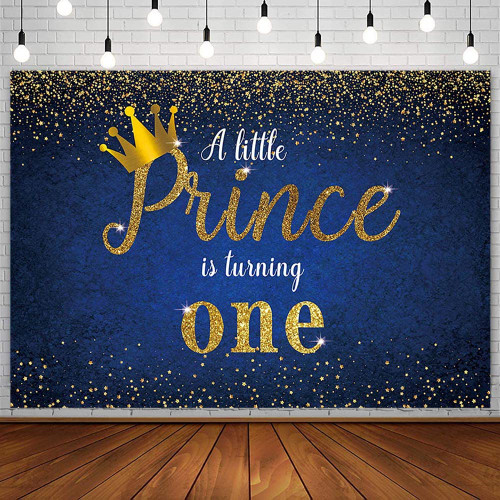 Sendy 7x5ft Prince 1st Birthday Backdrop A Little Prince is Turning One Party Decorations Supplies Boy Gold Crown Glitter Star Royal Blue Banner Photography Background Cake Table Photo Booth Props