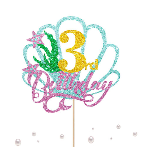 Mermaid Three Cake Topper, Happy 3rd Birthday Cake Decor for Baby Girl, Little Mermaid Birthday Party Decoration, Under the Sea Themed Party Supplies - Gold Glitter Mermaid Three Cake Topper, Happy 3rd Birthday Cake Decor for Baby Girl, Little Mermaid Birthday Party Decoration, Under the Sea Themed Party Supplies - Gold Glitter