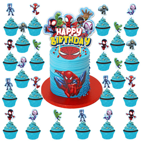25Pcs Spidey and Friends Birthday Decorations, Spidey Party Cake Cupcake Toppers for Spidey Amazing Friends Party Supplies