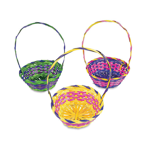 Fun Express - Multi Colored Bamboo Round Baskets for Easter - Party Supplies - Containers & Boxes - Misc Containers & Boxes - Easter - 12 Pieces