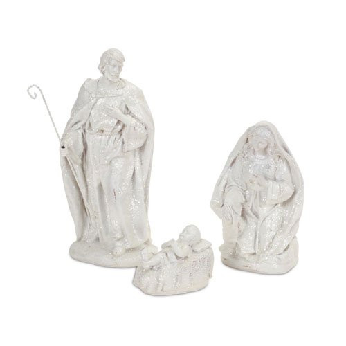 Melrose International Holy Family Sparkle White 12 inch Resin Stone Christmas Figurines Set of 3 Melrose International Holy Family Sparkle White 12 inch Resin Stone Christmas Figurines Set of 3