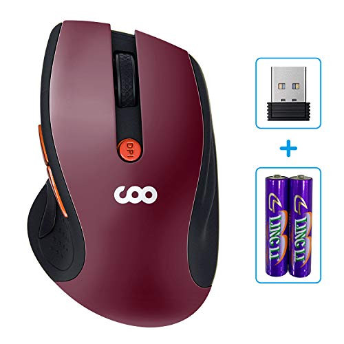 2.4G Wireless Portable Mobile Mouse Optical Mice with USB Receiver, 5 Adjustable DPI Levels, 6 Buttons for Notebook, PC, Laptop, Computer, MacBook - Red