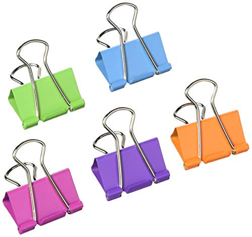 Office Style Medium Sized Binder Clips with Clear Plastic Storage Container - 12 Pieces - Large