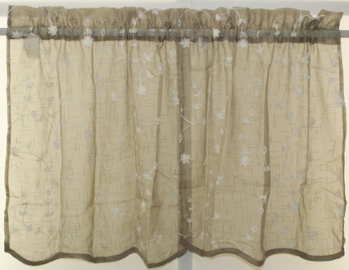The_Curtain_Shop Savannah Linen Look Embroidered 36" Tier-Taupe