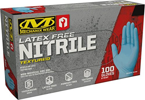 Mechanix Wear: 5 Mil Nitrile Disposable Gloves with High Dexterity, Latex Free, Powder Free, Nitrile Rubber Gloves, Textured Grip, 100 pack, Cleaning and Mechanic Work Gloves (Blue 5 mil, Medium)