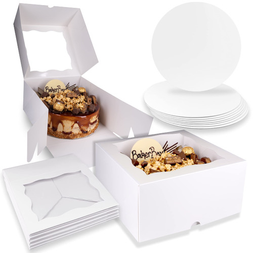 10 Pieces 10x10x5 inches White Bakery Cake Boxes with Window and Round Cake Boards, Paperboard Cake Boxes for Cakes, Pastries, Cookies, Pie (10 Boxes + 10 Boards) Easter Holiday Baking 10 Pieces 10x10x5 inches White Bakery Cake Boxes with Window and Round Cake Boards, Paperboard Cake Boxes for Cakes, Pastries, Cookies, Pie (10 Boxes + 10 Boards) Easter Holiday Baking