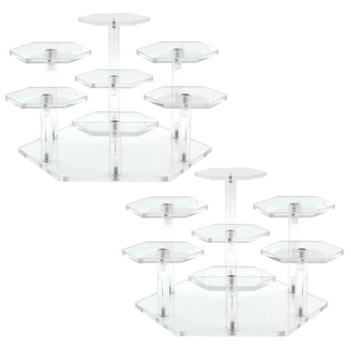 Honvinor 2 Pack Acrylic Display Stand, 7-Tier Acrylic Stand for Cupcake and Perfume Display, Collectibles Display Stand for Collectibles, POP Figures, Jewelry and Cosmetic Items, Display Risers for Decoration and Organization