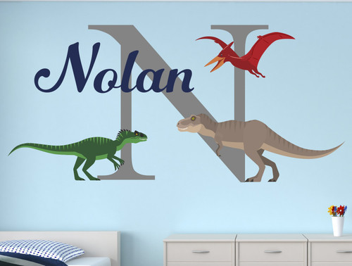 Lovely Decals World LLC Dinosaur Wall Decals Personalized Boys Name Art for Kids Sticker Nursery Decor Vinyl LD46 (46" W x 22" H)