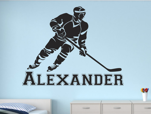 Lovely Decals World LLC Hockey Stick Wall Decal Personalized Boys Name Art for Kids Sticker Nursery Decor Vinyl LD50 (32" W x 24" H)