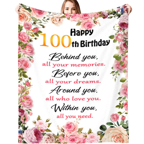 Eliber Happy 100th Birthday Gifts for Women Blanket 100th Birthday Decorations Throw Blanket Birthday Gift Ideas for 100 Year Old 60"X50" Eliber Happy 100th Birthday Gifts for Women Blanket 100th Birthday Decorations Throw Blanket Birthday Gift Ideas for 100 Year Old 60"X50"