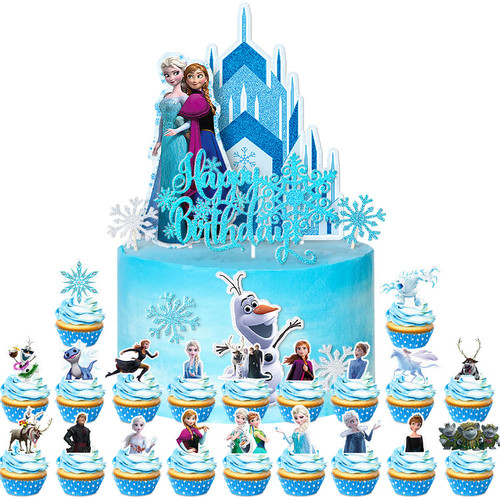 28pcs Frozen Cake Topper Cupcake Toppers Set, Cake Decorations, Ice Theme Birthday Party Topper for Children