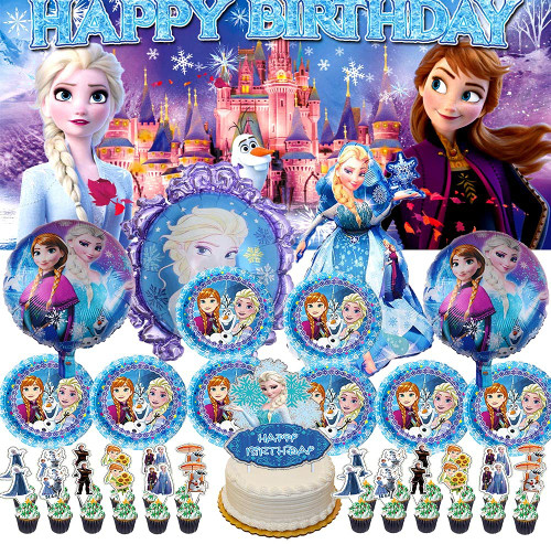 Frozen Girl Plates Party Supplies Elsa Cake Toppers Banner Decorations for Girls Balloon Backdrop Birthday