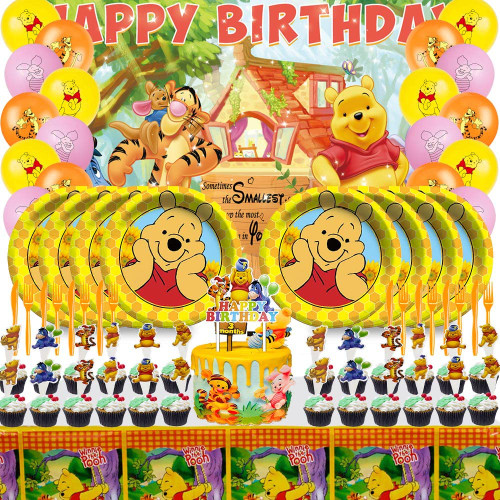 Winnie Plates Party Supplies 1st Decorations Backdrop Decor Balloons Banner Birthday Cake Topper