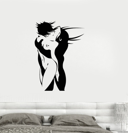 Large Vinyl Decal Love Couple Romantic Bedroom Decor Wall Stickers Mural (ig2700) Dark Red