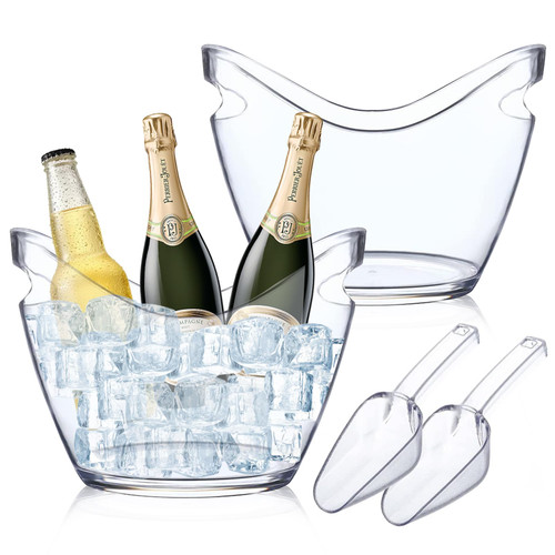 Beverage Tubs for Parties Plastic Ice Bucket for Cocktail Bar Clear Acrylic Wine Bucket with Scoops Drink Bucket Cooler for Chiller Bin for Champagne or Beer
