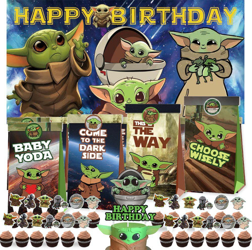 Yoda Party Supplies Bag Decorations Baby Yoda Cake Toppers Banner Backdrop Balloons Birthday