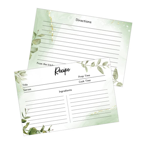 Greenery Bridal Recipe Cards Double-Sided Recipe Cards Sage Green Recipe Cards Notecards for Wedding, Bridal Shower, Bridal Shower, 4 x 6 Inch (50 Pack)