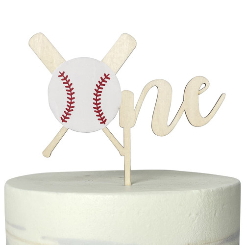 Wood Baseball One Cake Topper - Wood 1st Birthday Cake Topper, 1st Birthday Decorations Boy, Baseball Theme 1st Birthday Party Supplies