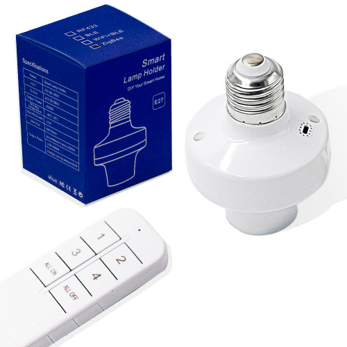 QIACHIP Remote Control Light Socket E26 E27 Bulb Socket Adapter, ZigBee Smart Light Holder Compatible with Alexa Echo Voice Control, Requires Zigbee Hub