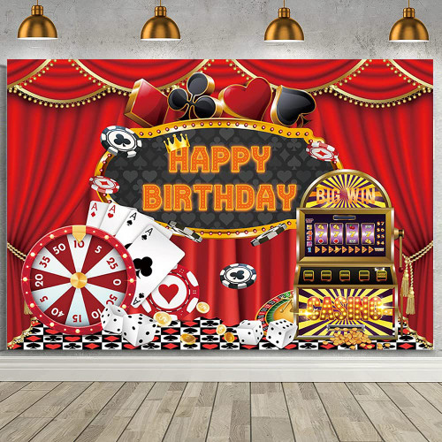 AIBIIN Casino Birthday Backdrop Poker Las Vegas Party Birthday Background Casino Night Theme Birthday Decorations Backdrop Cake Table Decorations Banner Photo Studio Booth Props Vinyl 8x6ft