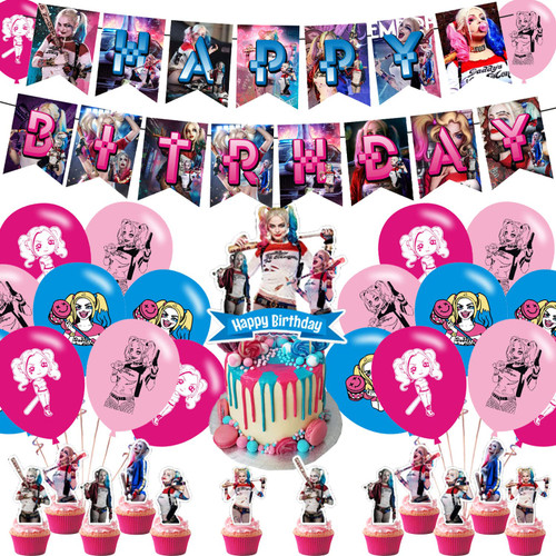 Quinn Birthday Party Decorations,Quinn Party Supplies Includes Harley Birthday Banner Balloons Cupcake Toppers Cake Topper Party Favors