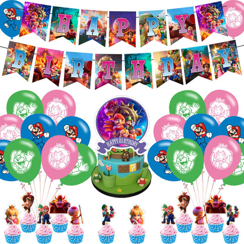 Mario Movie 2023 Birthday Party Decorations, Mario Party Supplies Includes Mario Movie Birthday Banner Balloons Cupcake Toppers Cake Topper Party Favors