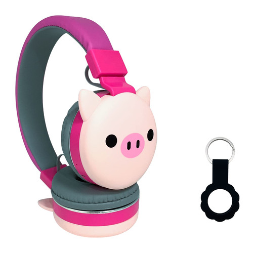 YLFASHION Kid's Bluetooth Headset Cartoon Headphone Wireless FM Headset Music Stereo Headphones Kid's Headphone Over Ear for The Study (Pink-Pig)