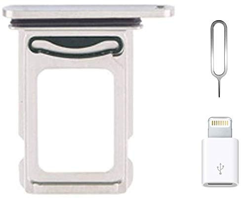 for iPhone 12 Dual SIM Card Tray Replacement for iPhone12 Nano Dual SIM Card Tray Slot Holder Adapter + Micro USB Adapter + Eject Pin (White)