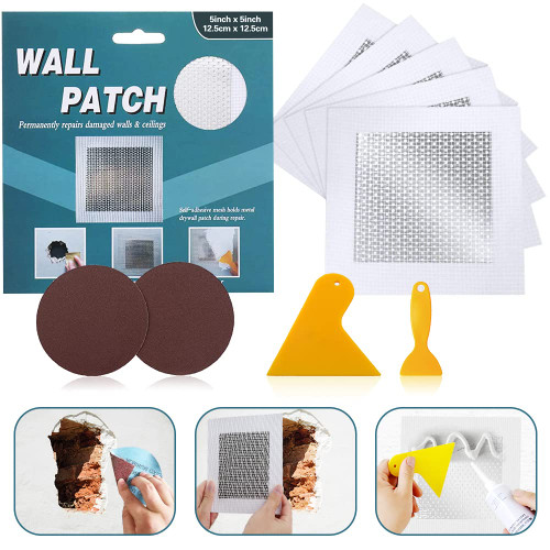 Tahikem 5'' by 5'' Drywall Repair Patch, 5 Pcs Wall Patch Repair Kit, Self Adhesive Wall Mesh Repair, Large Hole Patch for Drywall, Sheet Rock Patch, Aluminum Metal Sheetrock Ceiling Dry Wall Patch