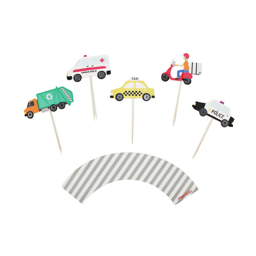 Transportation Party Cupcake Toppers & Wrappers, 12 ct | Car Themed Party Decorations