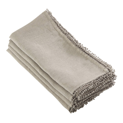 SARO LIFESTYLE 15062.N20S Pomponin Collection Linen Pom Napkins (Set of 4), 20" Natural
