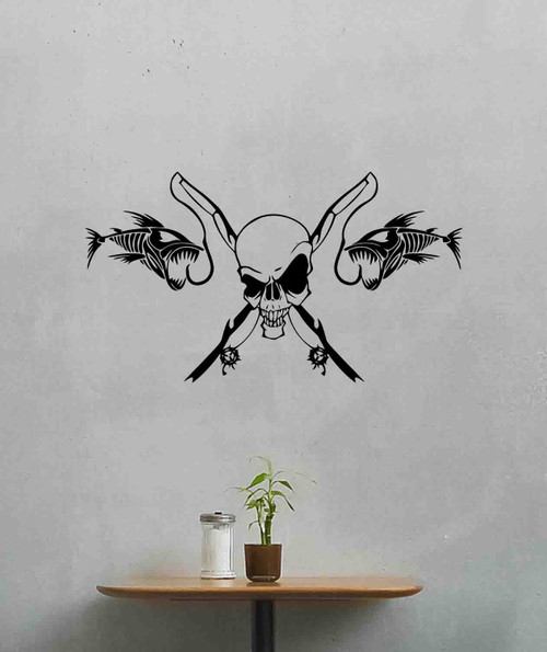 Fishing Wall Decal Skull Piranha Rod Hook Fisherman Gift Fish Stencil Vinyl Sticker Home Decor Art Poster Mural Custom Print 719 Fishing Wall Decal Skull Piranha Rod Hook Fisherman Gift Fish Stencil Vinyl Sticker Home Decor Art Poster Mural Custom Print 719