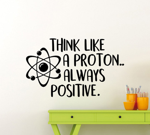Science Wall Decal Think Like a Proton Always Positive Classroom Sign Education Motivation Vinyl Sticker Study Quote Gift School Decor Room Art Stencil Decor Mural Removable Poster 60me