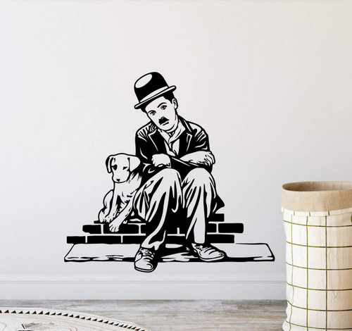 Chaplin Wall Decal Chaplin and Dog Sign Children Vinyl Sticker Living Room Home Bedroom Decor Art Nursery Poster Mural Custom Movie Print 858