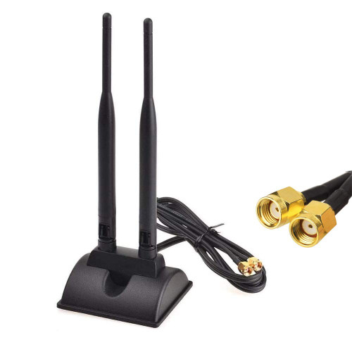 CORONIR WiFi Antenna with RP-SMA Male Connector, 2.4GHz 5GHz Dual Band Antenna Magnetic Base with Extension Cable for PCI-E WiFi Network Card USB WiFi Adapter Wireless Router Mobile Hotspot
